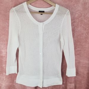 TALBOTS CARDIGAN SWEATER BLACK LABEL WHITE SHEER SIZE SM PETITE